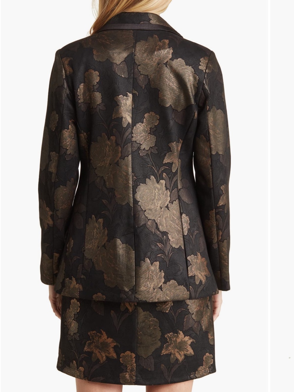Avec Les Filles Black Blazer with Gold Floral Brocade - Picture 2 of 9